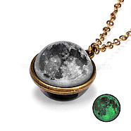 Luminous Glass Planet Pendant Necklace with Antique Golden Alloy Chains, Dark Gray, 19.69 inch(50cm)(PW-WG67491-11)