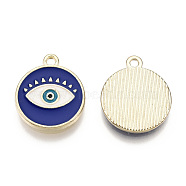 Alloy Enamel Pendants, Cadmium Free & Lead Free, Light Gold, Flat Round with Evil Eye, Medium Blue, 18x15.5x1.8mm, Hole: 1.6mm(ENAM-N059-32A)