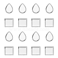 304 Stainless Steel Plain Edge Bezel Cups, Cabochon Settings, Square & Teardrop, Stainless Steel Color, 8.5~9x7~8.5x1~1.2mm, 100pcs/box(STAS-UN0004-98P)