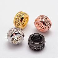 Brass Micro Pave Cubic Zirconia European Beads, Rondelle, Large Hole Beads, Lead Free & Nickel Free, Mixed Color, 8x4.5mm, Hole: 5mm(ZIRC-D113-28-FF)