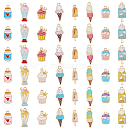 64Pcs 16 Style Alloy Enamel Pendants, Ice Cream & Cake & Bubble Tea, Mixed Color, 15.5~24.5x7~13x1.5~3.5mm, Hole: 1.4~2mm, 4pcs/style(ENAM-FH0001-56)