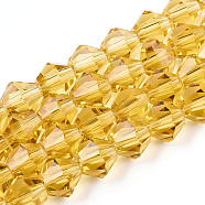 Imitation Austrian Crystal 5301 Bicone Beads, Faceted Glass Beads Strands, Goldenrod, 6x6mm, Hole: 1.2mm, about 47~48pcs/strand, 10.24 inch~10.43 inch(26~26.5cm)(GLAA-S026-6mm-17)