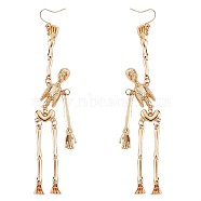Alloy Skeleton Dangle Earrings, Gothic Halloween Long Drop Earrings for Women Men, Golden, 141mm, Pin: 0.8mm(JE993A)