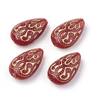 Teardrop Plating Acrylic Beads, Golden Metal Enlaced, Red, 18x11.5x7.5mm, Hole: 1.5mm, about 588pcs/500g(PACR-Q102-151C)