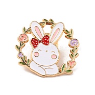 Rabbit Theme Enamel Brooch, Light Gold Alloy Badge for 2023 Year Chinese Style Gift, Floral Pattern, 29.5x31.3x1.6mm(JEWB-C019-01B-KCG)