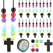 DIY Stretch Bracelet Making Kit, Including Wooden Cross Pendants, Acrylic Round Beads, Polyester Cord, Mixed Color, 150Pcs/bag(DIY-SC0022-40)