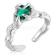 925 Sterling Silver Claw Open Cuff Ring, Cubic Zirconia Gothic Ring for Women, Platinum, Green, US Size 5 1/4(15.9mm)(JR892B)