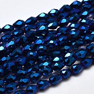 Faceted Teardrop Full Plated Electroplate Glass Beads Strands, Blue Plated, 5x3mm, Hole: 1mm, about 100pcs/strand, 17.7 inch~19.6 inch(EGLA-J132-FP03)