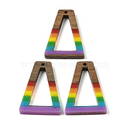 Pride Rainbow Theme Resin & Walnut Wood Pendants, Trapezoid, Colorful, 38x24.5x3.5mm, Hole: 1.8mm(WOOD-K012-11A)