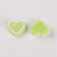 Resin Cabochons Accessories, Frosted, Imitation Berry Candy, Heart, Lime, 15x17x5.5mm(RESI-TAC0007-10B)