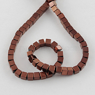 Non-magnetic Synthetic Hematite Beads Strands, Grade A, Cube, Copper Plated, 2x2x2mm, Hole: 1mm(G-Q876-2mm-4)