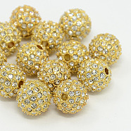 Alloy Rhinestone Beads, Grade A, Round, Golden Metal Color, Crystal, 10mm(RB-A034-10mm-A01G)