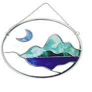 Acrylic Pendant Decorations, Window Hanging Suncatcher, Flat Round with Mountain & Moon Pattern, Medium Aquamarine, 150x2mm(HOUS-PW0001-04H)