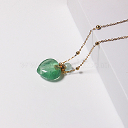 Natural Fluorite Perfume Bottle Pendant Necklace with Brass Chains, Essential Oil Vial Necklace for Women, Golden, 25.59 inch(65cm), Capacity: 0.88ml(0.03fl. oz)(BOTT-PW0001-057A-04)