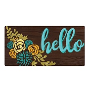 Natural Wood Hanging Wall Decorations, with Jute Twine, Rectangle with Word Hello, Colorful, Flower Pattern, 150x300x5mm(HJEW-WH0015-002)