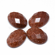 Synthetic Goldstone Cabochons, Handmade Faceted, Oval, 18x13x6~7mm(G-T073-16L)