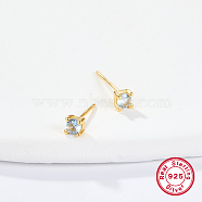 Golden Sterling Silver Micro Pave Cubic Zirconia Stud Earring, Square, Light Sky Blue, 4x4mm(XN7792-3)