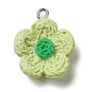 Opaque Resin Pendants, Flower Charms with Platinum Plated Iron Loops, Light Green, 20x18x6mm, Hole: 2mm(RESI-L038-01P-06)