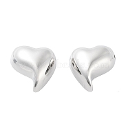 Brass Stud Earrings for Women, Heart, Platinum, 18x18mm(EJEW-D088-04P)