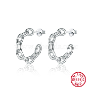 Rhodium Plated 925 Sterling Silver Ring Stud Earrings, Half Hoop Earrings, with 925 Stamp, Platinum, 27x6.2mm(JI3396-2)