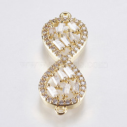 Brass Micro Pave Cubic Zirconia Links, Lead Free & Cadmium Free, Infinity, Golden, 29x10.5x3.5mm, Hole: 1mm(KK-F737-28G-RS)