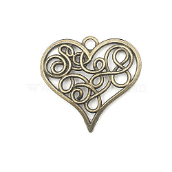 Heart Theme Tibetan Style Alloy Pendants, Antique Bronze, Stick, 33x33mm(PW-WG8919A-06)