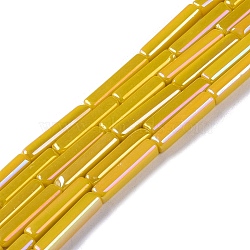 Electroplate Glass Beads Strands, AB Color Plated, Rectangle, Gold, 19.5~20x3.5~4x3.5~4mm, Hole: 1mm, about 38pcs/strand, 29.13''(74cm)(EGLA-Q128-11A-AB01)