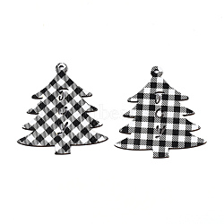 Christmas Theme Single-Sided Printed Wood Big Pendants, Christmas Tree with Tartan Pattern, Black, 79x73x2mm, Hole: 3.5mm(WOOD-N005-59B)
