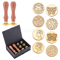 CRASPIRE DIY Scrapbook Crafts, Including Pear Wood Handle, Brass Wax Seal Stamp Heads, Golden, 25x14mm, 10pcs/box(AJEW-CP0002-34C)