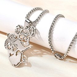 304 Stainless Steel Laser Cut Mother and Baby Koala Pendant Box Chain Necklaces for Women Men, Stainless Steel Color, 23.03 inch(58.5cm)(NJEW-E156-01P)