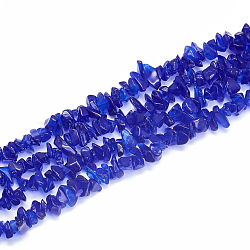 Baking Painted Glass Beads Strands, Chip, Blue, 5~11x3~9x1~9mm, Hole: 1mm, about 200~300pcs/strand, 33.8 inch(G-S313-02)