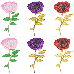 US 6Pcs 3 Colors Rose Flower Computerized Embroidery Polyester Ornament Accessories, Paillette Cloth Iron on Patches, Mixed Color, 340x161x1mms, 2pcs/color(PATC-MA0001-01)