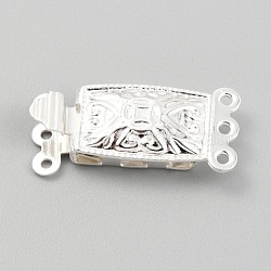 304 Stainless Steel Box Clasps, Multi-Strand Clasps, 3-Strands, 6-Holes, Rectangle, Silver, 21x10x4.5mm, Hole: 1mm(STAS-H151-14S)