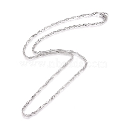 304 Stainless Steel Singapore Chain Necklaces, Water Wave Chain Necklaces, with Lobster Claw Clasps, Stainless Steel Color, 19.69 inch(50cm), 2x0.35mm.(MAK-L015-25C-P)