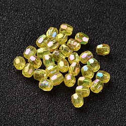 AB Color Plated Eco-Friendly Transparent Acrylic Barrel Beads, Faceted, Yellow, 4x4mm, Hole: 1mm, about 13333pcs/500g(TACR-L002-4mm-31)