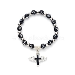 Gold acrylic cross bead bracelet angel cross prayer bead bracelet(NW4525-1)