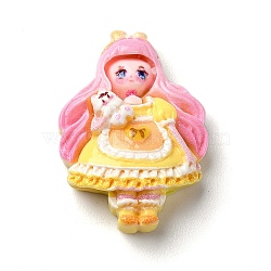 Cartoon Girls Opaque Resin Decoden Cabochons, Doll, Yellow, 24.5x17.5x7mm(RESI-S392-03C-06)