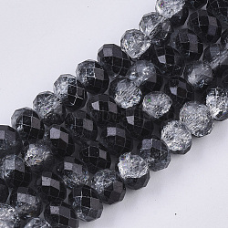Transparent Crackle Spray Painted Glass Beads Strands, Faceted, Rondelle, Black, 8x6mm, Hole: 1.2mm, about 67~70pcs/strand, 16.34 inch(DGLA-T001-008A)