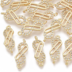 Brass Cubic Zirconia Links connectors, Nickel Free, Infinity, Clear, Real 18K Gold Plated, 6.5x18.5x3mm, Hole: 1mm(KK-T055-015G-NF)
