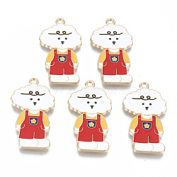 Alloy Enamel Pendants, Cadmium Free & Lead Free, Dog, Light Gold, Red, 33x17.5x1.5mm, Hole: 1.6mm(X-ENAM-T011-40KC-02-RS)