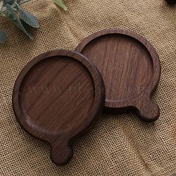 Black Walnut Wood Cup Mats, Round Coaster with Tray & Handle, Coconut Brown, 92x16mm, Inner Diameter: 76mm(PW23021041694)