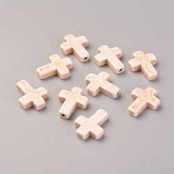 Synthetic Turquoise Beads, Half Drilled, Dyed, Cross, Beige, 16x12x4mm, Hole: 1.2mm(X-TURQ-L031-003)