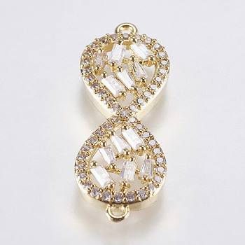 Brass Micro Pave Cubic Zirconia Links, Lead Free & Cadmium Free, Infinity, Golden, 29x10.5x3.5mm, Hole: 1mm
