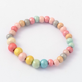 Children's Day Gift Dyed  Round Wood Beaded Kids Stretch Bracelets, Colorful, 45mm