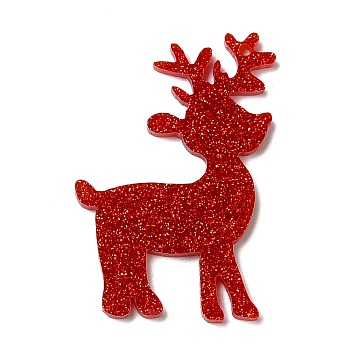 Christmas Themed Acrylic Pendants, Deer, 41.5x31.5x2.5mm, Hole: 1.2mm