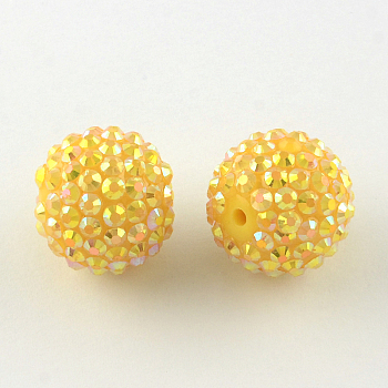 AB-Color Resin Rhinestone Beads, with Acrylic Round Beads Inside, for Bubblegum Jewelry, Gold, 12x10mm, Hole: 2~2.5mm