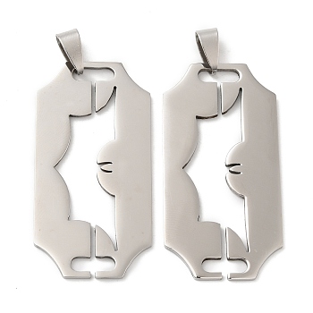 201 Stainless Steel Pendants, Laser Cut, Razor Blade Charm, Stainless Steel Color, 47x24x1mm, Hole: 4mm