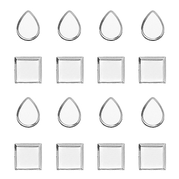 304 Stainless Steel Plain Edge Bezel Cups, Cabochon Settings, Square & Teardrop, Stainless Steel Color, 8.5~9x7~8.5x1~1.2mm, 100pcs/box