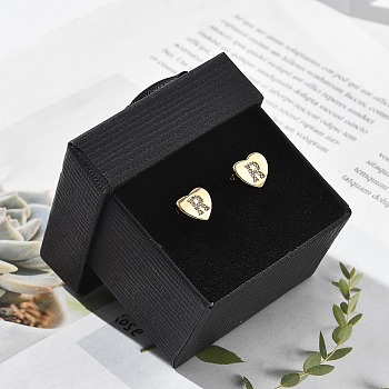 Rack Plating Brass Micro Pave Clear Cubic Zirconia Stud Earrings, Heart, Letter R, 8.5x9.5mm