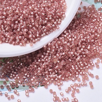 MIYUKI Delica Beads, Cylinder, Japanese Seed Beads, 11/0, (DB0685) Dyed Semi-Frosted Silver Lined Light Cranberry, 1.3x1.6mm, Hole: 0.8mm, about 2000pcs/10g